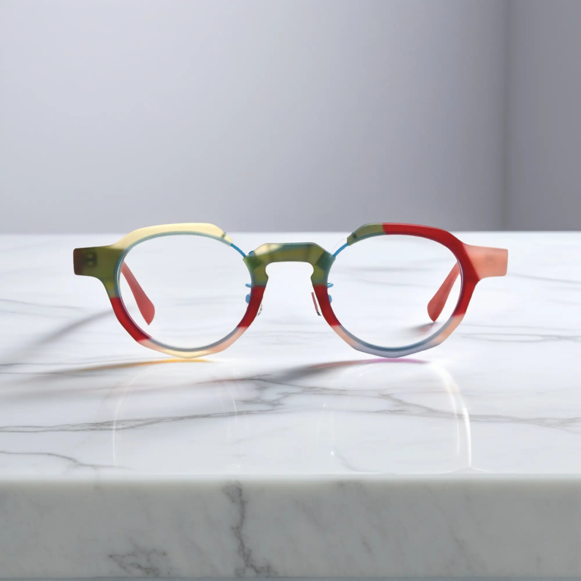 Front view of VoyueLens™ Rose Blush VL19378 eyeglasses with soft pink translucent frame